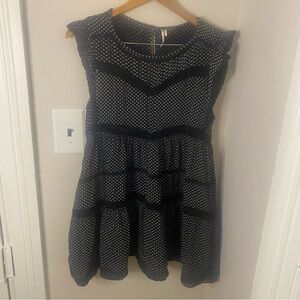 Free people retro kitty black white crochet tunic mini dress